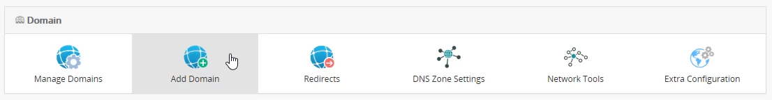 Pievienot domēnu webuzo panelī