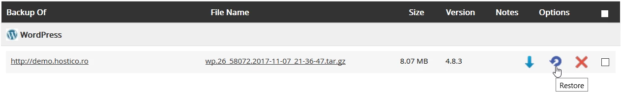 Restore backup-ul disponibil