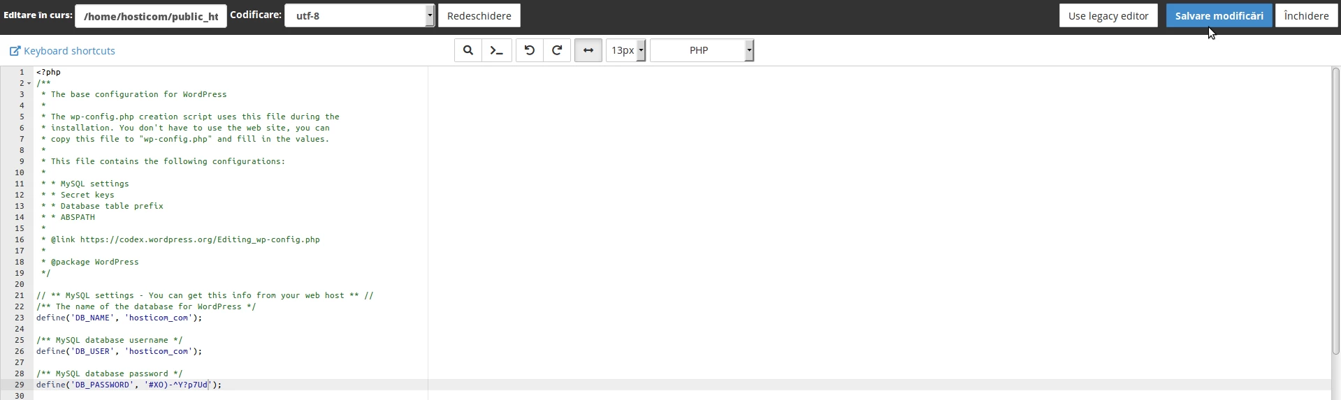 Editare fisier de configurare