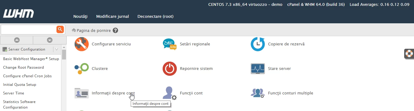 Informācija par WHM kontu